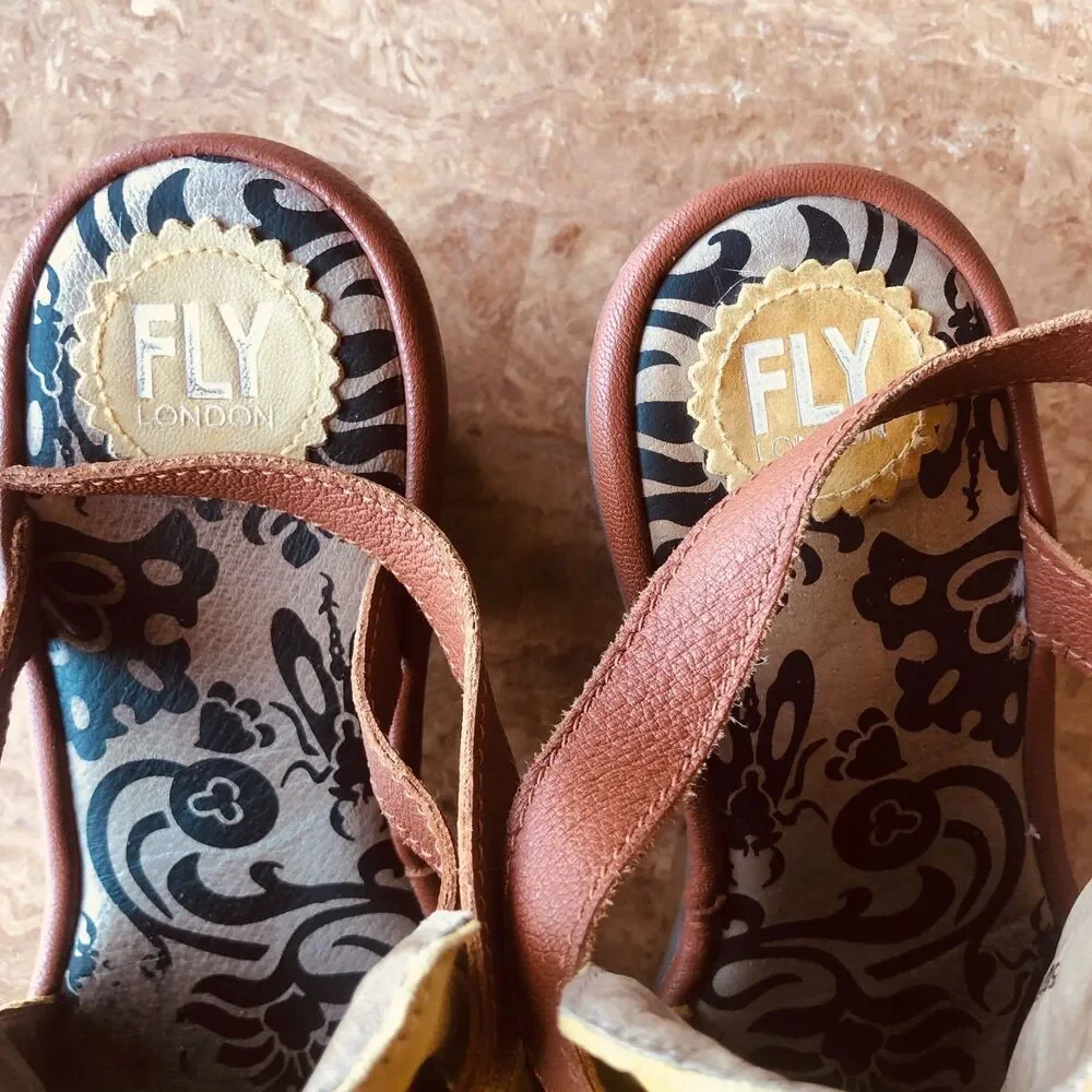 Fly London Wena Yellow Open-Toe Leather Size 11-11.5 W Heel Repair See Pic